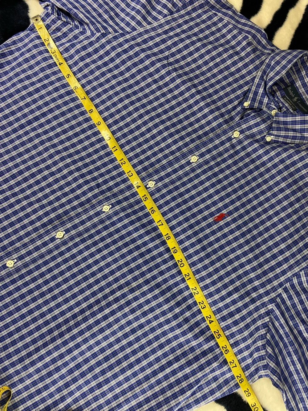 Ralph Lauren Blue White Plaid Button-Down Shirt Classic Fit Long Sleeve